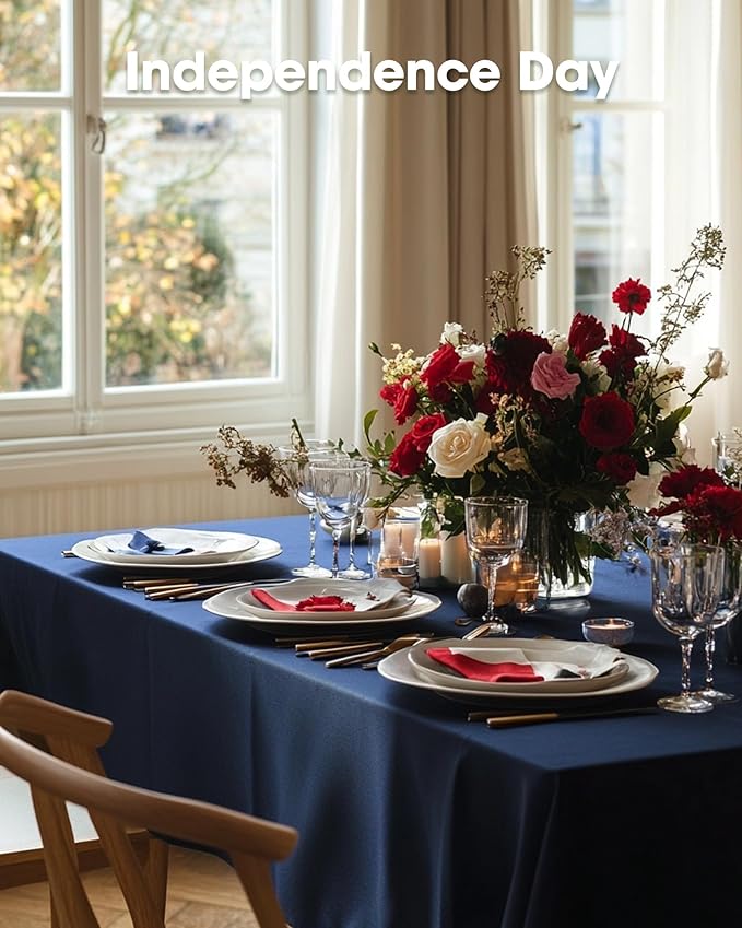 Pureegg Plastic Table Cloth Disposable 10 Pack, 54 x 108 Inch Table Cloths, Patriotic Decorations, Thanksgiving, Veterans Day Tablecloths, Rectangle, Plastic Cover, Leakproof & Sturdy, Navy Blue