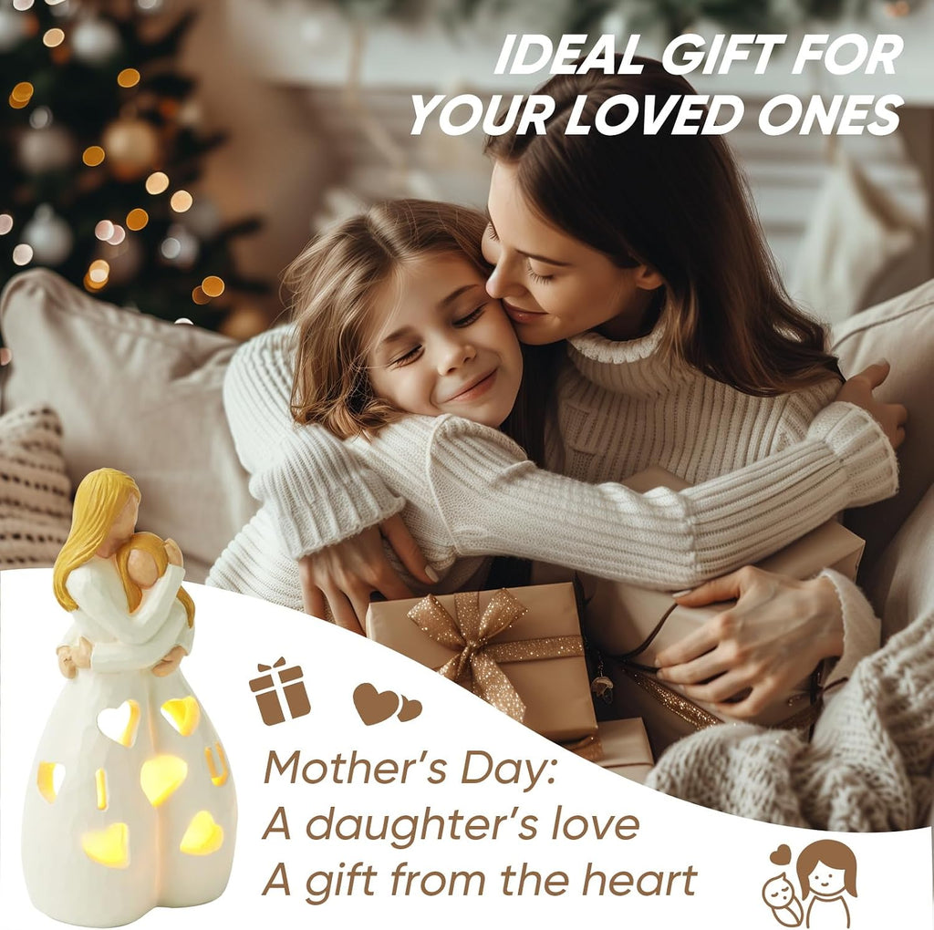 Homemory Gifts for Mom Birthday Mothers Day Present Candleholder Statue Flickering LED Tea Lights for Daughters Sister Best Friends Unique Gift Ideas Greeting Card (Hug-White)