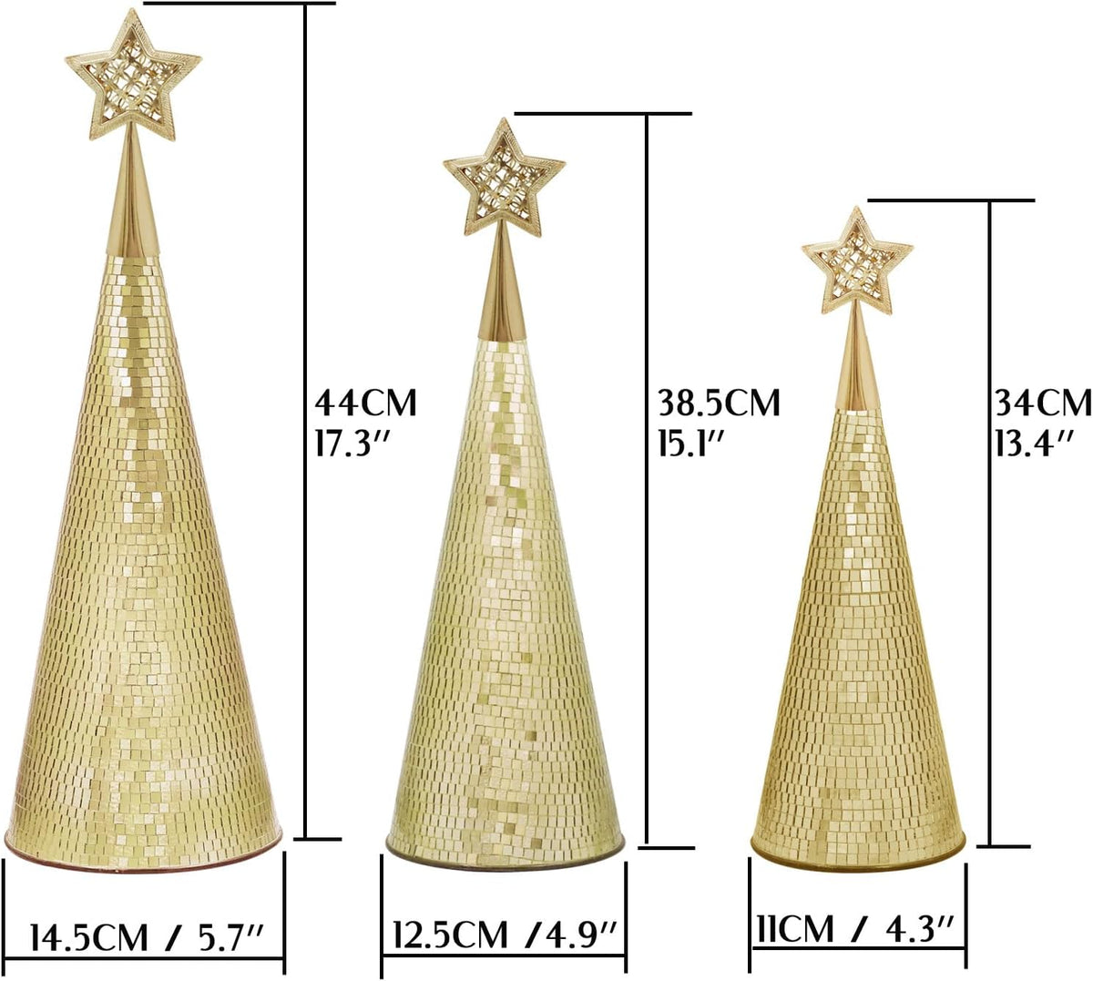 gold glass trees set of 6, 17" 15" on a desk or shelf