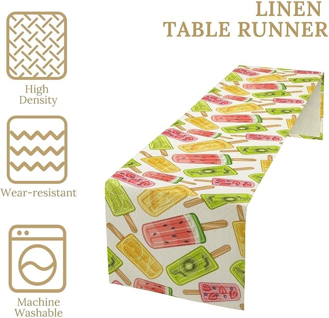 Ce Cream Table Runner, Cold Fruity Popsicles Summer Sweet Seasonal Dinner Runner for Party Holiday Home Kitchen Dining Table Decor 13"x70"