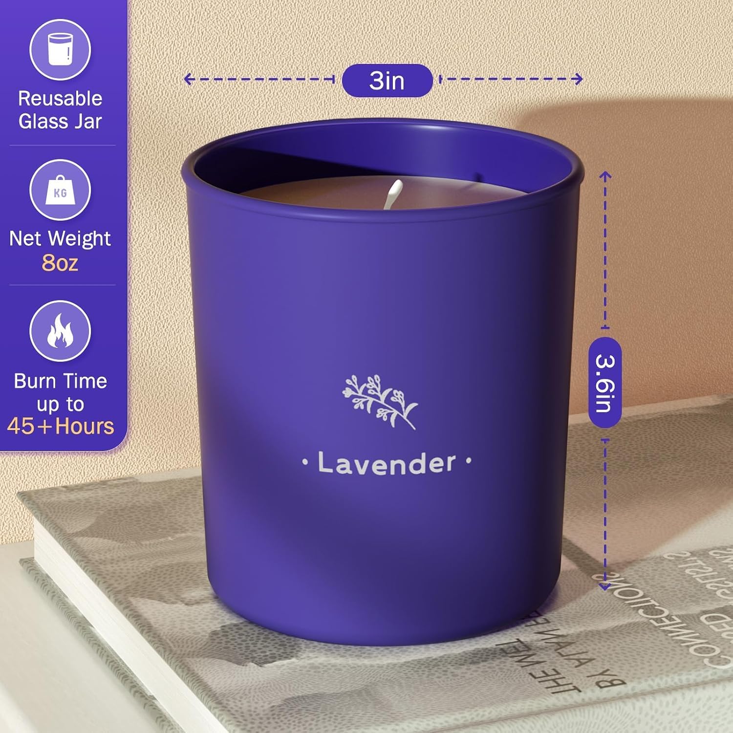 Lavender Candles for Home Scented, 8 oz Scented Candles Present, Purple Jar Wax, Made with Soy for Women, 45 Hour Long-Lasting Burn for Christmas Mom Girl Birthday Christmas Giving - 1 Pack
