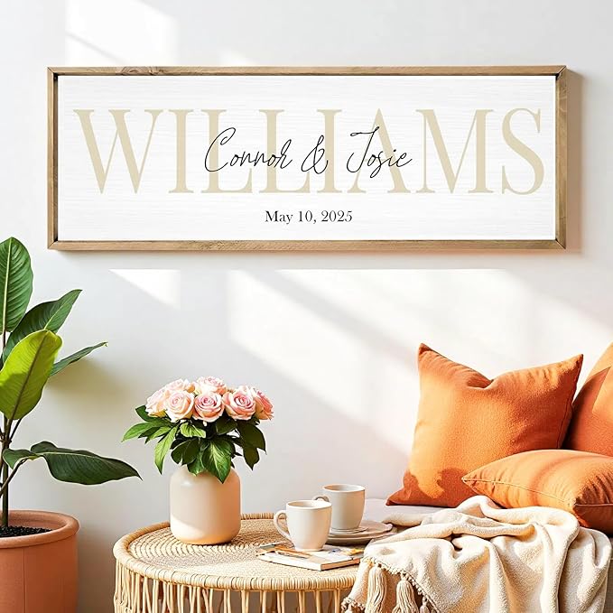 Wedding Gifts for Couples 2025, Custom Wood Sign for Bridal Shower Gift, Engagement Gift, Newlywed Gift, Personalized Framed Last Name Sign with Established Date for Home