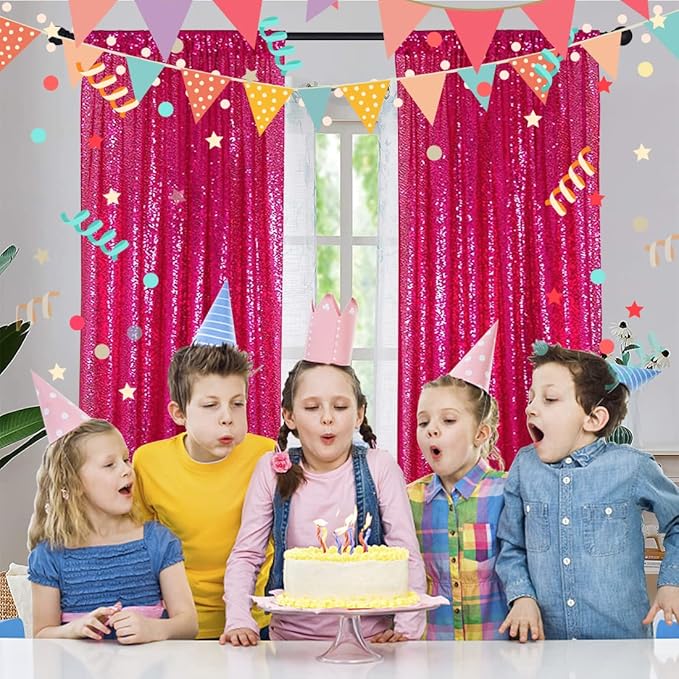 Poise3EHome Hot Pink Sequin Backdrop Curtains,4 Panels 2FTx8FT Glitter Background for Party Birthday Party Baby Shower Wedding Christmas Thanksgiving Halloween Holiday Festival Decor
