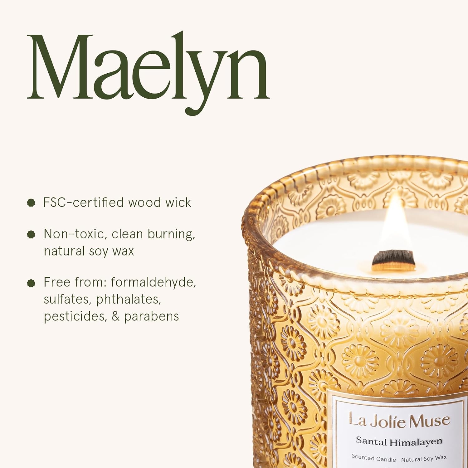 LA JOLIE MUSE Santal Himalayen Scented Candles for Home, 19 oz Natural Soy | Large Jar Luxury Candle, Clean Non Toxic, Gift for Women, Men, Decorative Candles, Pretty Candle, Wood Wick, Sandalwood Amber