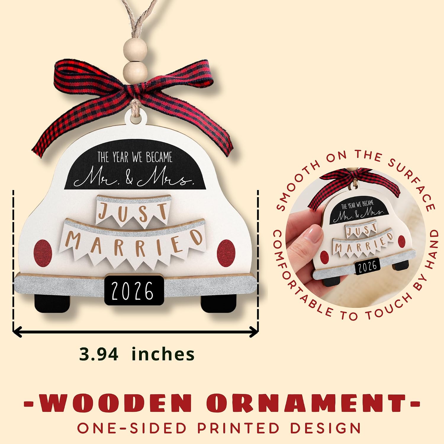 Pawzity Wedding Gifts - Mr and Mrs Gifts - Wedding Gift for Couples 2026, Bride, Newlyweds - Bridal Shower Gift Ideas for Married Newlywed, Future Mr and Mrs - Wood Just Married Ornament 2026