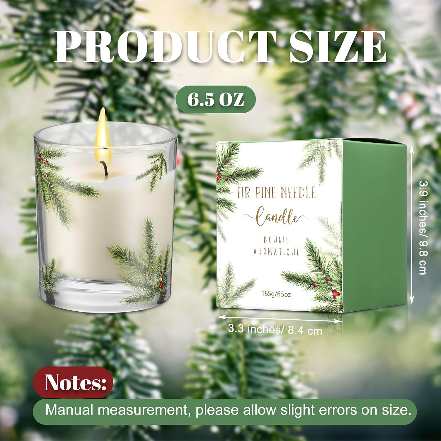 Nuanchu 4 Pack Fir Pine Needle Candle 6.5 oz Scented Candles Gifts with Fir Pine Needle Design Valentine's Day Home Decor for Women and Men