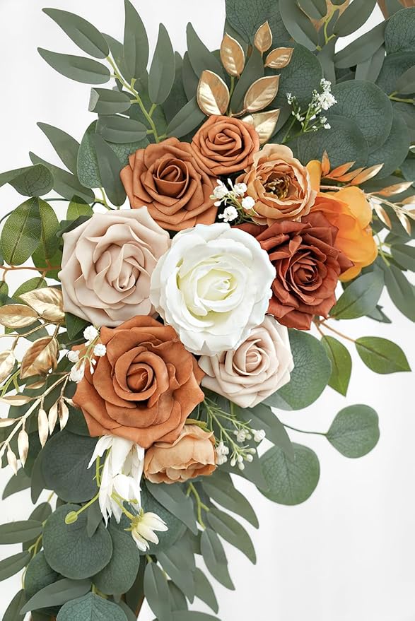 Artificial Flower Swag Set of 2 for Wedding Welcome Signs Floral Decorations, Burnt Orange Wedding Arch Flowers for Wedding Ceremony