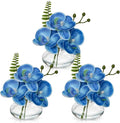 Blue Orchids Artificial Flowers Faux Orchids Arrangement in Clear Glass Vases Set of 3 Real Touch Phalaenopsis Orchid Flowers Small Fake Orchid Centerpiece for Dining Room Table