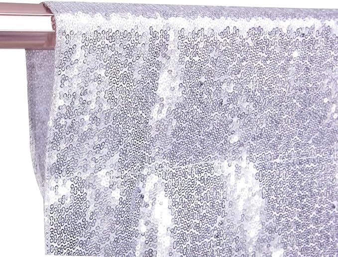 Poise3EHome 8Ft x 10Ft Silver Sequin Backdrop, Glitter Thick Satin Sequin Background Drapes, Sequence Xmas Thanksgiving Backdrop for Wedding Party Holiday Festival Decor