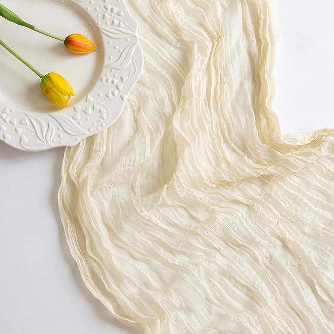 Romantic Artificial Floral Table Runner 10ft Gauze Tulle Lace Table Runner Set for Wedding Baby Shower Bridal Shower Holiday Kitchen Dining Table Decoration for Home Party Special Occasion