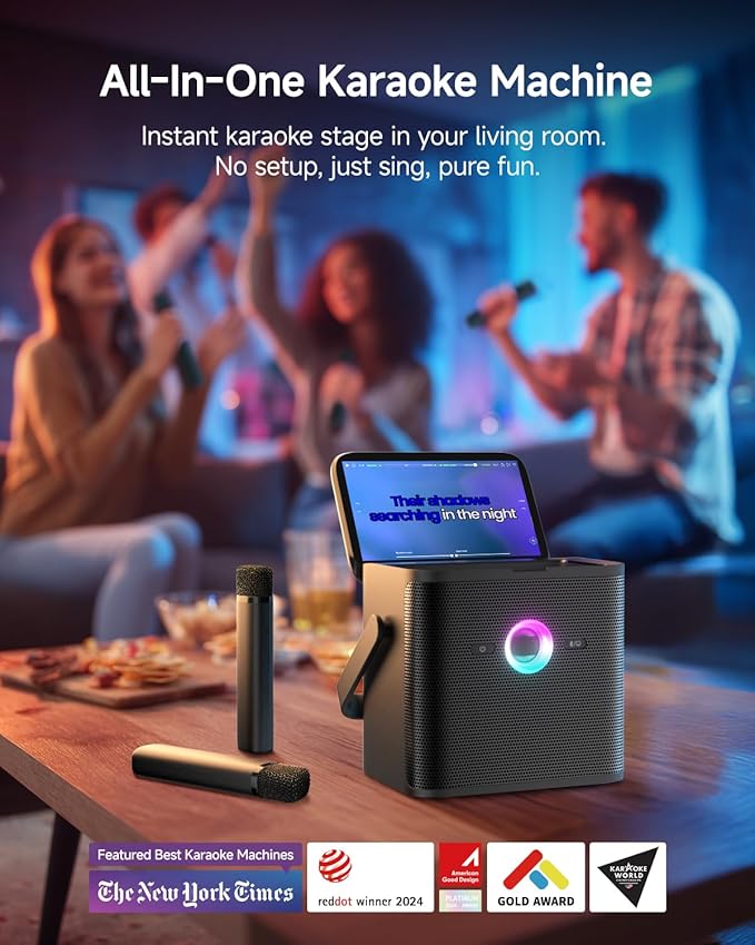 Ikarao Karaoke Machine for Adults, with Lyrics Display and Screen, Karaoke System for YouTube, 2 Wireless Microphones, Autotune & Echo, KaraFun Prime, Portable Karaoke Speaker for Home Outdoor Party
