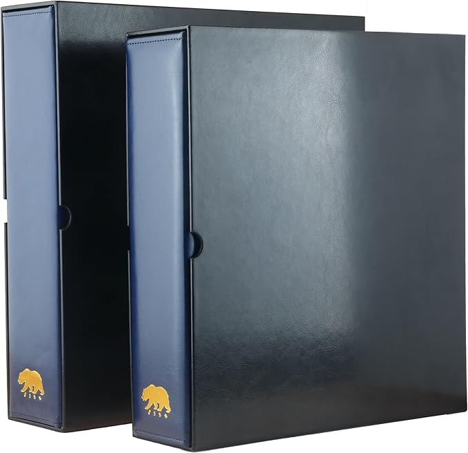 Ursae Minoris Estate Library Deluxe 4 Q-Ring Large Format Binder for Up to 2400 Sports/Trading Cards - Deep Blue with Black Slipcase