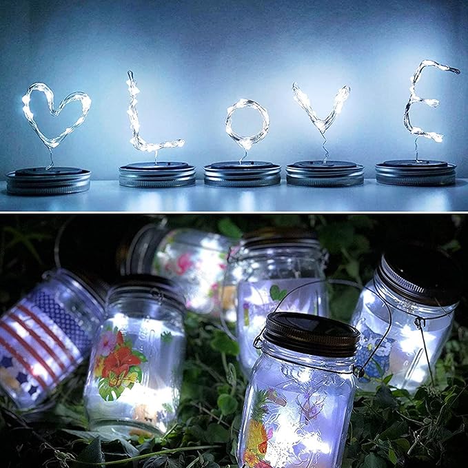 8 Pack Solar Fairy Star Firefly Jar Lid Lights - Waterproof Lantern Mason String Lights With Hangers for Regular Mouth Jars - Christmas Gifts (Cold White)
