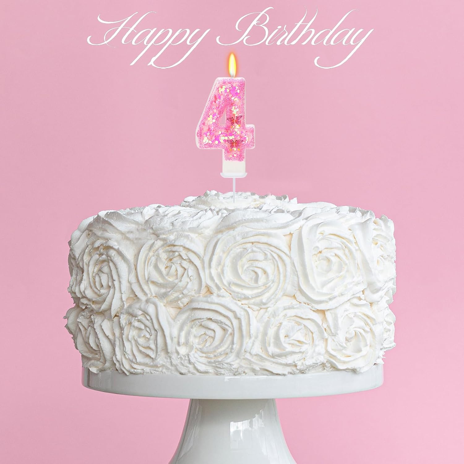 Pink Birthday Candles - Number 4 Candle for Birthday Girl, Butterfly Number Candles for Princess Theme Party Supplies