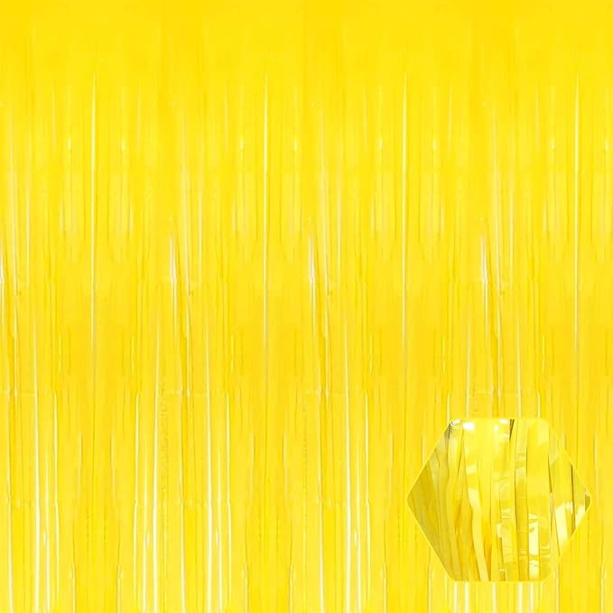 6 Pack Yellow Foil Fringe Curtain Backdrop, 3.28Ft x 8.2Ft Metallic Tinsel Foil Fringe Streamer Curtains for Photo Booth, Birthday, Wedding, New Year Party Decorations
