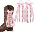 Pink Ribbon Bow Boot Bows for Cowgirl Boots, Pink Satin Ribbons with Glitter Pearl Lace Buffalo Plaid Boot Bows Holiday Birthday School Accessory Decor Pink Pearl
