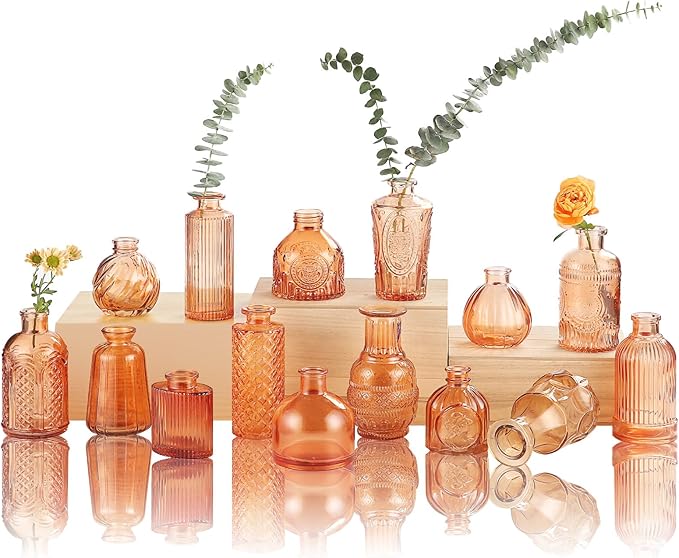 Bud Vases15 Pcs for Centerpieces Wedding,Flower Vases in Bulk for Rustic Home Decor,Small Vases for Wedding,Mother's Day,Graduation,Christmas,Birthday Party,Valentine's Day(Amber)
