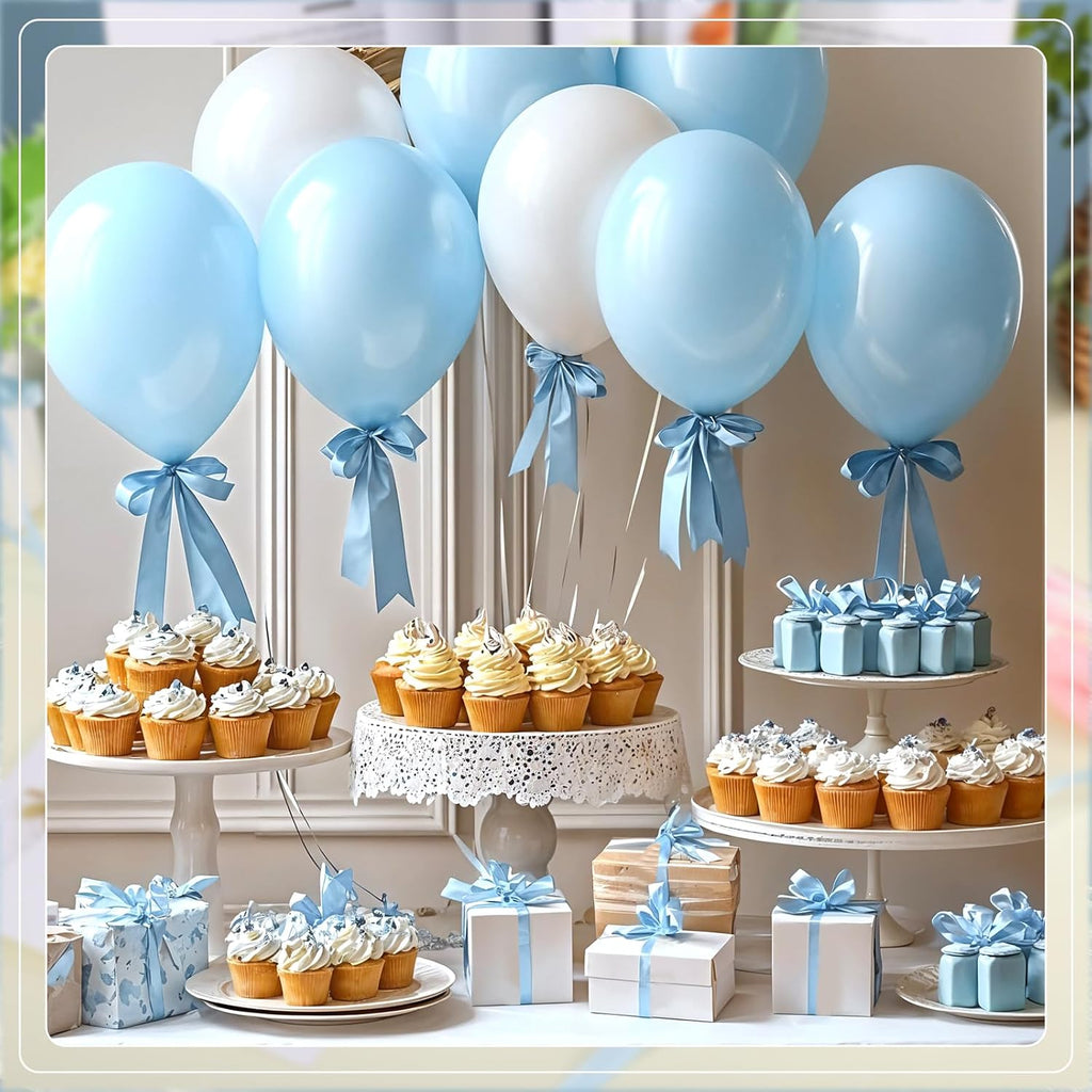 woric 120 Yards Blue Ribbon 3/8 Inch Light Baby Blue Ribbon Thin Crafts Satin Ribbons for Graduation Baby Shower Hair Bows Balloon Decorations Flower Bouquet Cake Wedding Gifts Basket