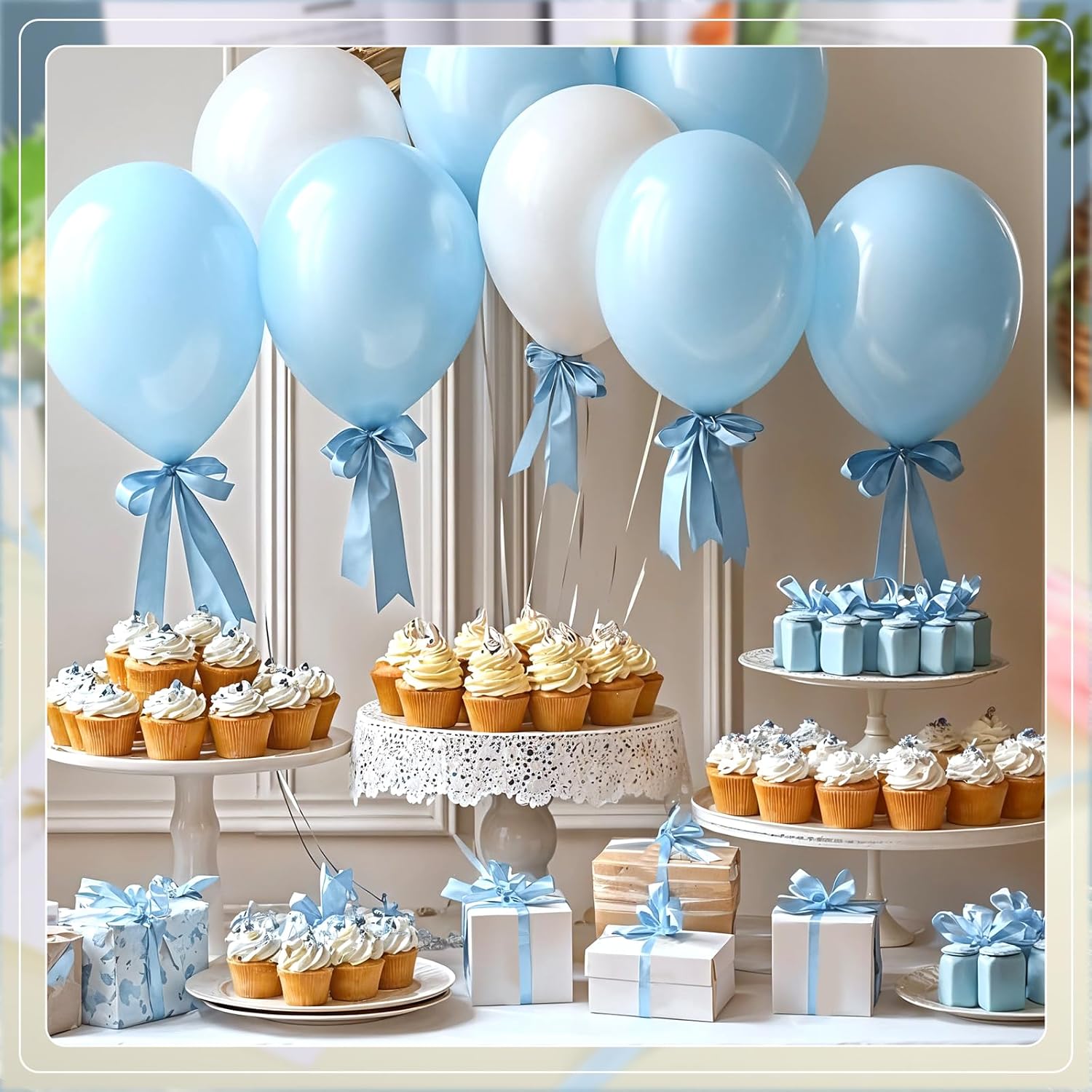 woric 120 Yards Blue Ribbon 3/8 Inch Light Baby Blue Ribbon Thin Crafts Satin Ribbons for Graduation Baby Shower Hair Bows Balloon Decorations Flower Bouquet Cake Wedding Gifts Basket