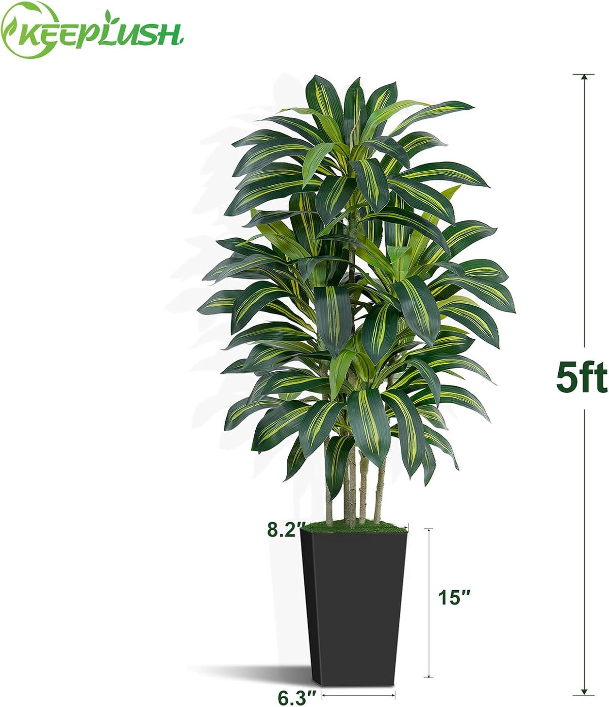 5FT Artificial Dracaena Tree - High-Density Foliage Fake Plant with Black Tal...