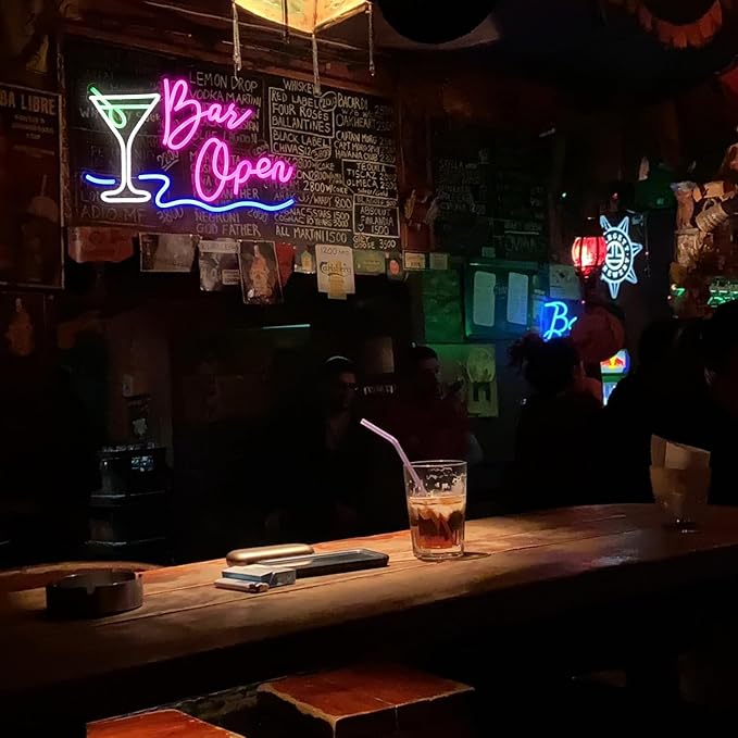 Bar Open Neon Sign Dimmable LED Cocktail Neon Lights Signs for Wall Decor Open Neon Light Bar Sign for Business Pub Store Man Cave Party Club Restaurant Decor