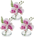 Pink Orchids Artificial Flowers Faux Orchids Arrangement in Clear Glass Vases Set of 3 Real Touch Phalaenopsis Orchid Flowers Small Fake Orchid Centerpiece for Dining Room Table