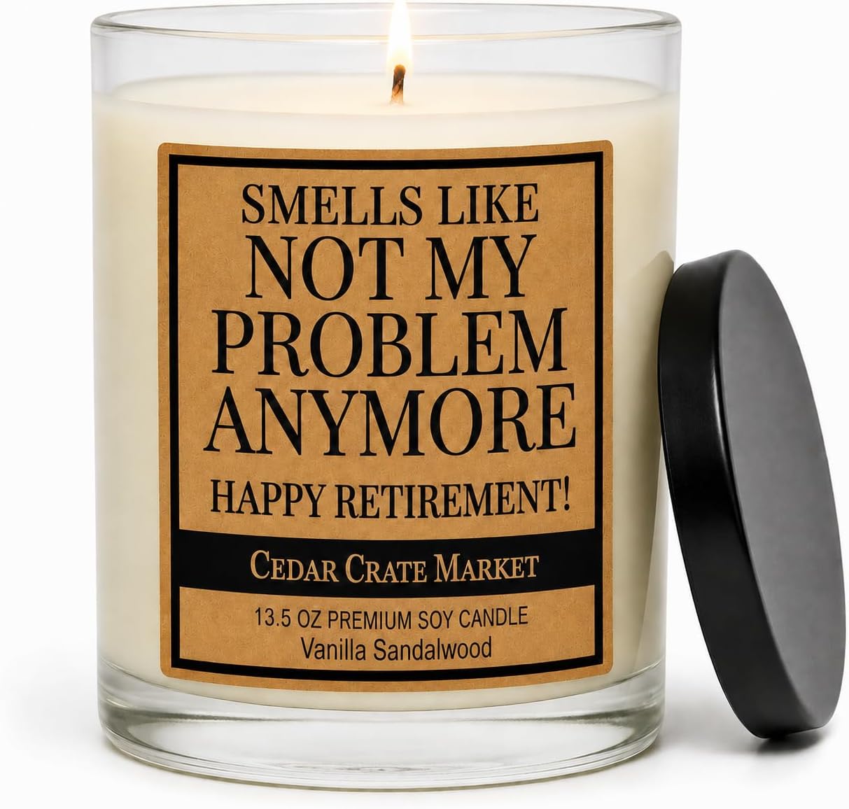 Retirement Gift for Woman, Men 2026 - Funny Vanilla Sandalwood Candle, 13.5oz, 60+ Hr Burn, USA Made Soy Wax - Farewell Gift for Coworker, Mom, Dad, Teacher, Nurse, Boss, Friend, Sister, Brother