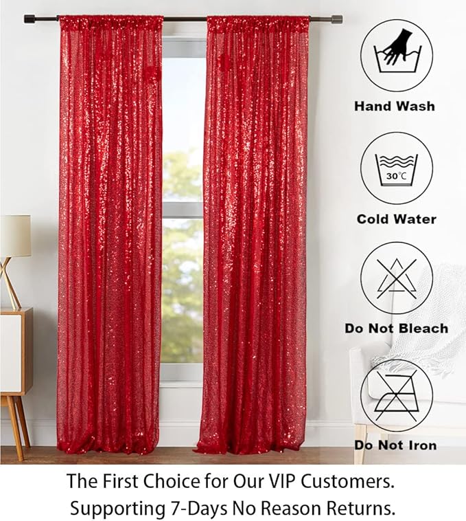 ShinyBeauty Sequin Curtains 2 Panels Red 2FTx8FT Sequin Photo Backdrop Red Sequin Backdrop Curtain Pack of 2-1011E