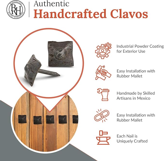 50 Pack 0.75" Square Head Iron Clavos Decorative Nails – Unfinished – Handmade Rustic Square Fasteners for Farmhouse Shutters, Faux Wood, Barn Doors, Shutters, and Gates – Ornamental Wood Accent