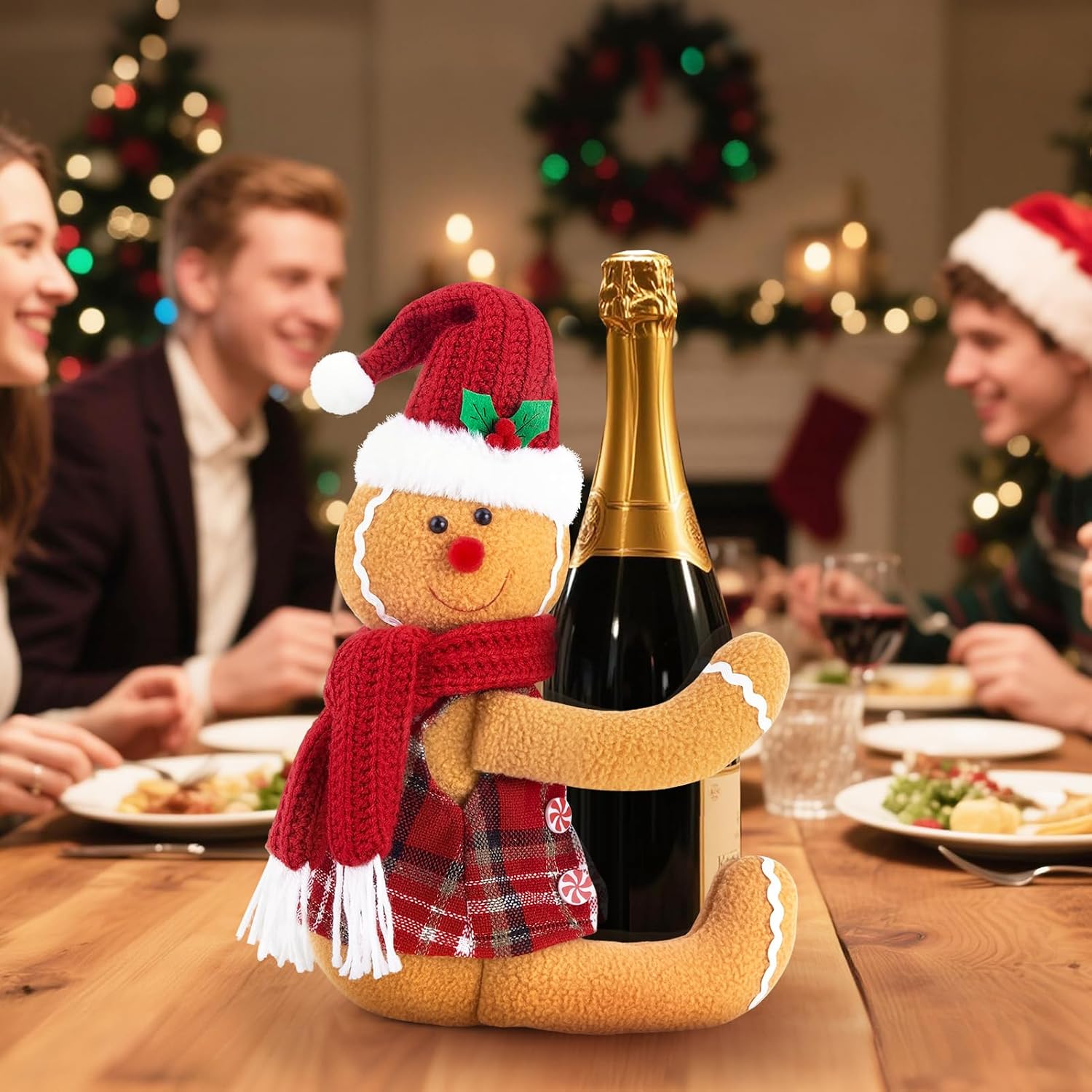 Gingerbread Tree Topper, Cute Plush Stuffed Gingerbread Hugger Decor GingerbreadS Christmas Decorations for Christmas Tree Curtain Wine Bottle Holiday Home Decor