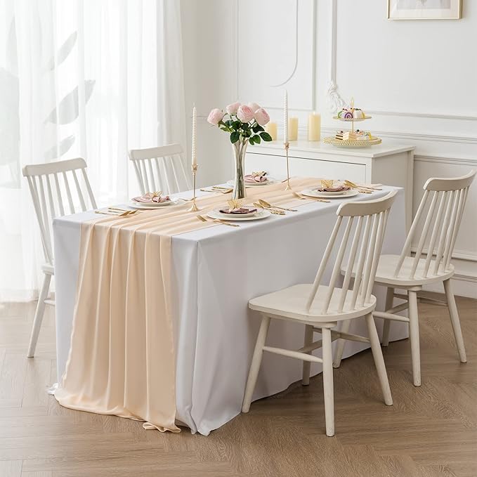 6Pack 9ft Chiffon Table Runner 14x108 Inch Sheer Romantic Table Runner for Wedding Birthday Party Bridal Shower Outdoor Decoration-Peach