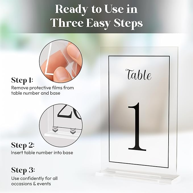 Acrylic Table Numbers 1-20 with Stand, Printed Black Font on 4x6 inch Acrylic, Clear Table Number Signs and Holders, Centerpiece for Events, Weddings, Reception, Party, Anniversary, and Decoration