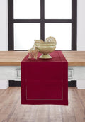 Solino Home Red Table Runner 36 Inches - Cotton Linen Hemstitch Coffee Table Runner 14 x 36 Inch Ideal for Dresser Tables - Fall, Autumn, Halloween, Christmas, Holiday