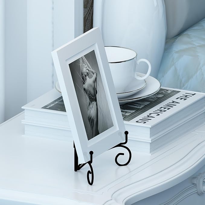 Plate Stand for Display with Hinged Folding Design, 6 Inch Picture Stands for Tables, Small Easels for Displaying Book, Art Piece, Photo and Platter, 6’’ Black
