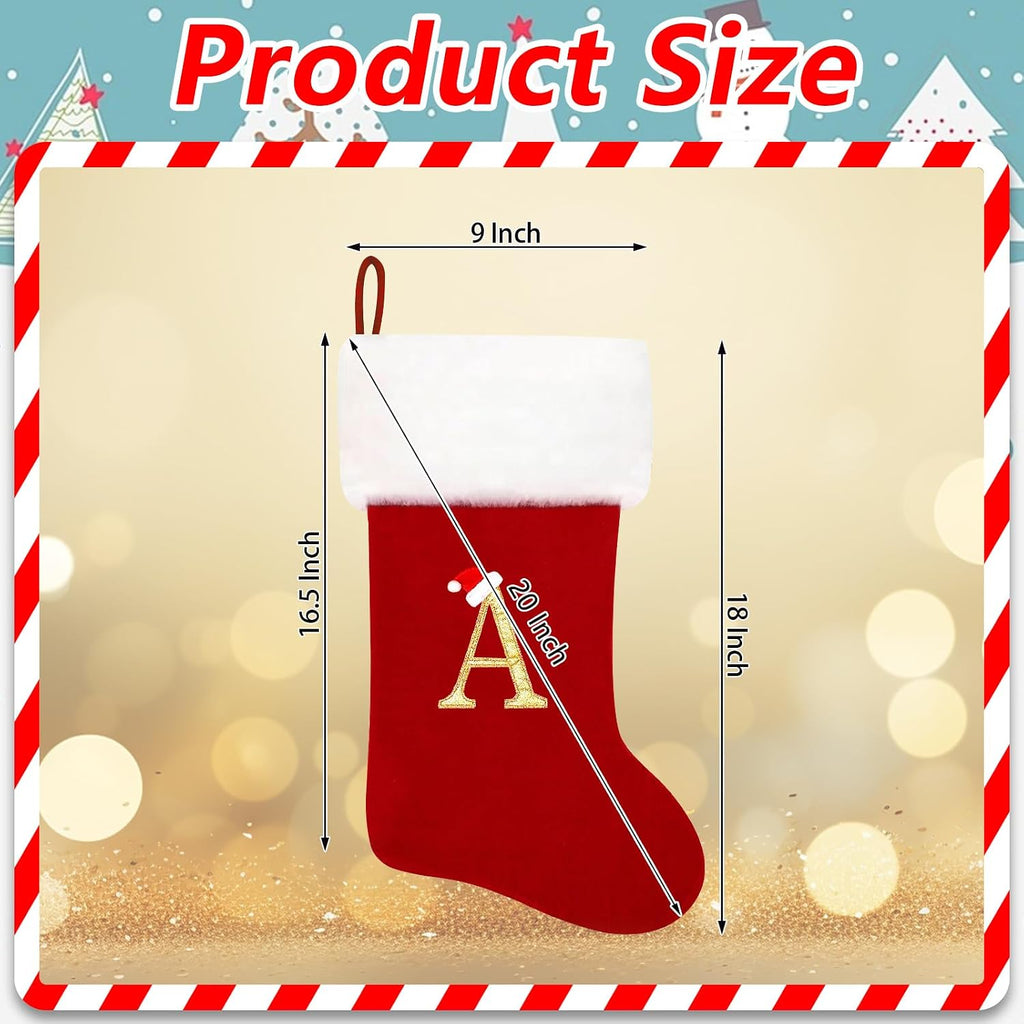 20 Inches Monogram Christmas Stockings Red Velvet with White Super Soft Plush Cuff Embroidered Xmas Stockings Classic Personalized Stocking Decorations for Family Holiday Season Decor(Letter J)