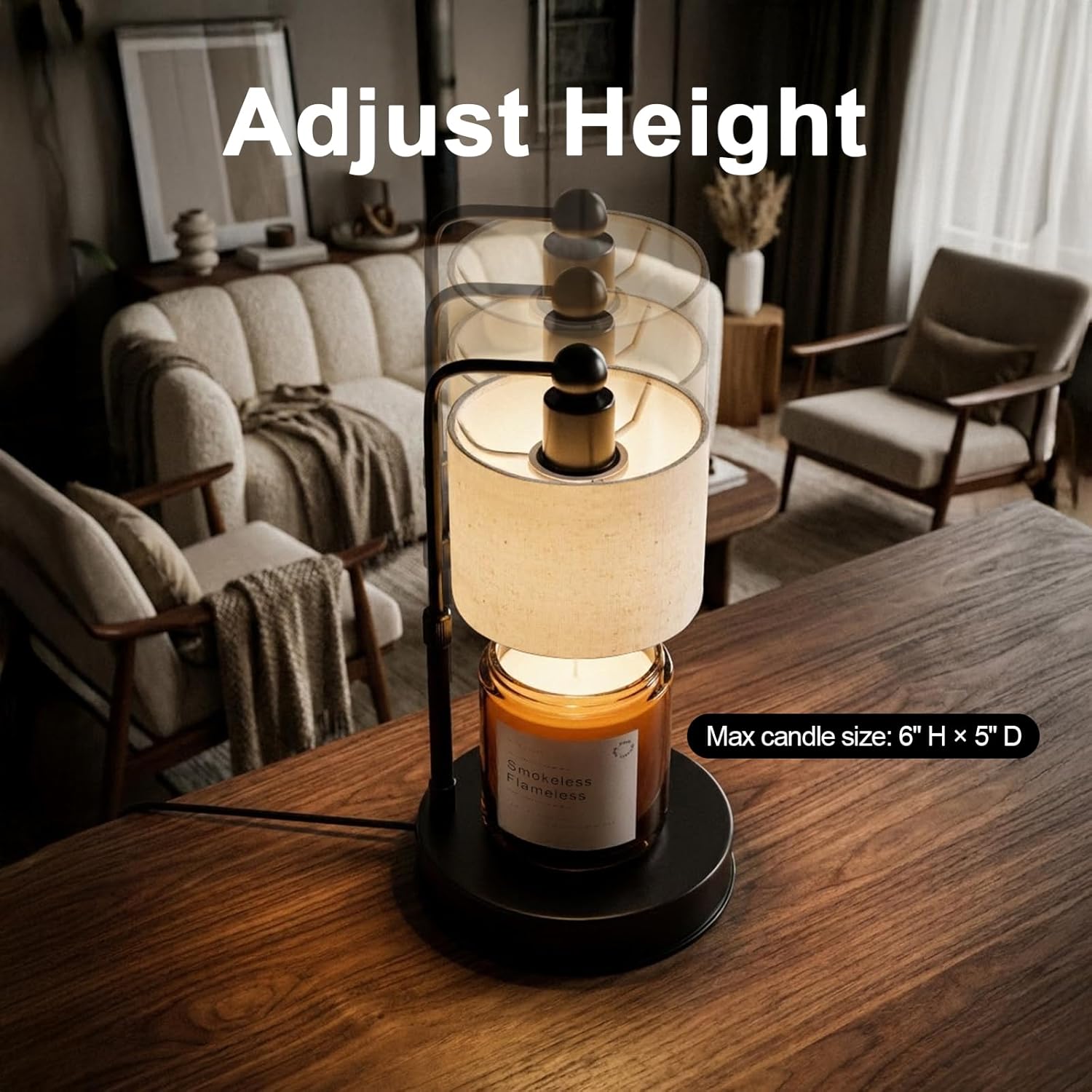Candle Warmer Lamp with Timer, Modern Farmhouse Candle Warmer, Height Adjustable & Dimmable Electric Candle Warmer Lamp, Includes 2 Bulbs, Birthday Gift for Women, Mom, Housewarming - Flaxen