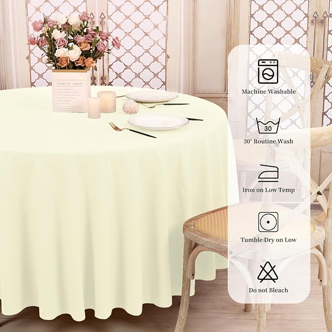 6 Pack Round Tablecloths - 120 Inch, Beige Polyester Table Cover, Stain & Wrinkle Resistant, Washable Table Cloth for Banquet & Parties