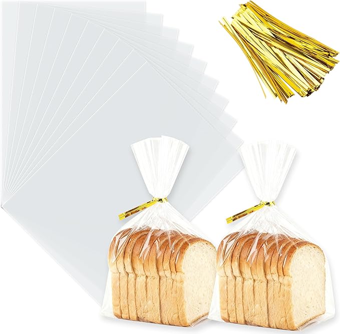 ZHEWTOEN 100 Pcs 7x10 Inch Clear Cellophane Bags with Color Twist Ties, Plastic Goodie Cello Treat Bags for Candy, Cookies, Popcorn, Small Gift Wrapping, Party Favors, Bakery Packaging