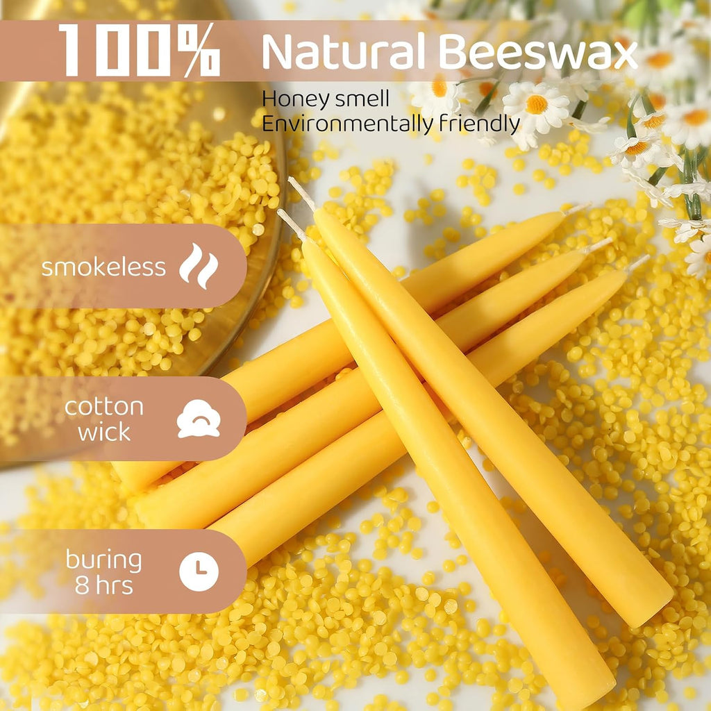 12 Pack Beeswax Taper Candles,8in Pure Beeswax Candles Non Toxic,8 Hours Long Clean Burning 100% Natural Candle Sticks,Smokeless and Unscented Bees Wax Candle for Home,Prayer,Tall Tapered