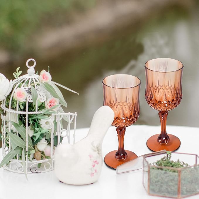 24 Pcs Plastic Rose Gold Stemmed Wine Glasses, 7oz, Unbreakable, BPA-free, Dishwasher Safe, Perfect for Weddings, Parties, and Everyday Use