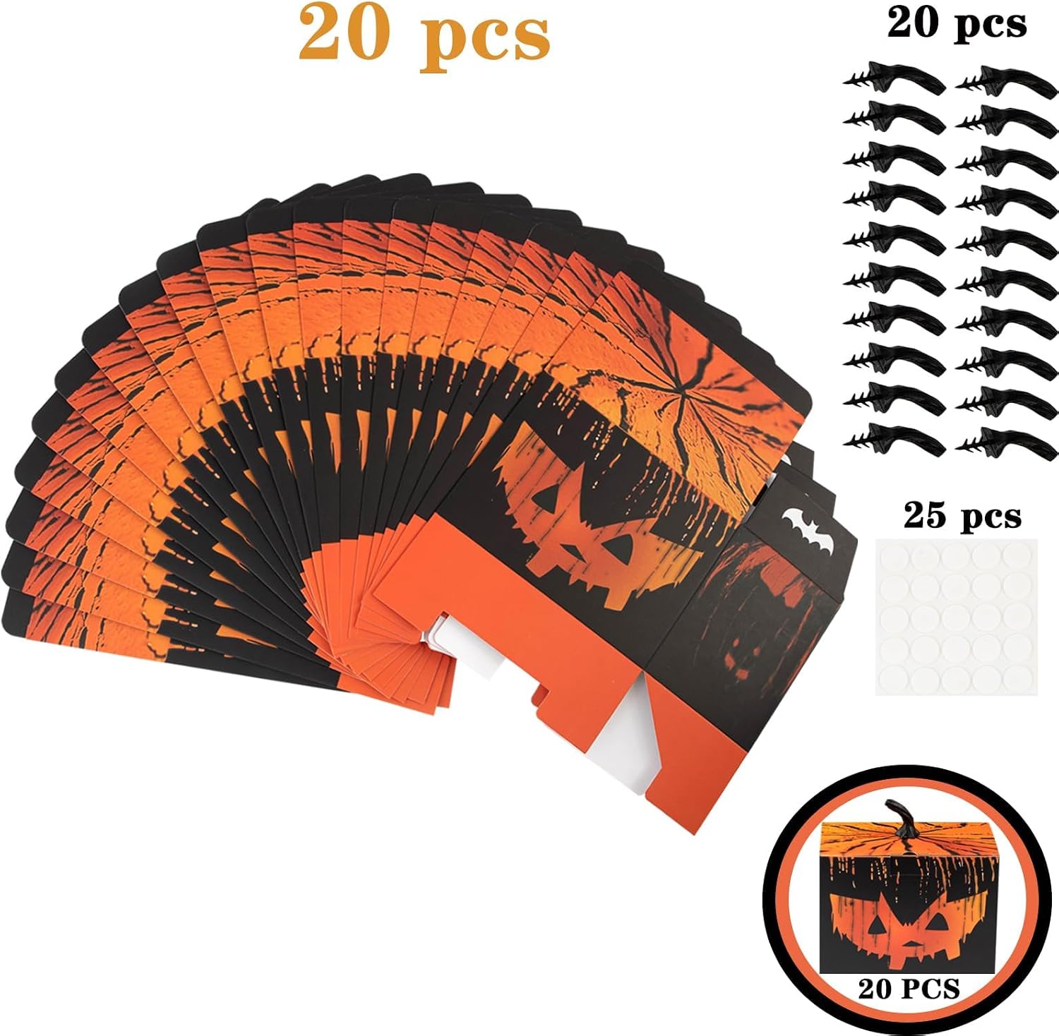 APLUSWER 20pcs Pumpkin Shaped Boxes with Simulated Stems, Large Halloween Treat Boxes Bakery Boxes Candy Boxes for Party Favors, Halloween Decor Boxes Centerpieces for Holiday Birthday Gifts