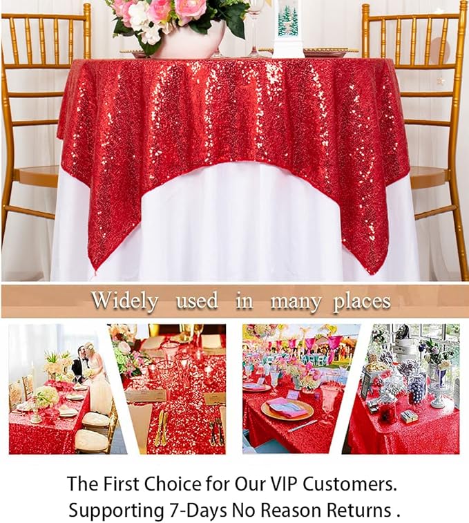 ShinyBeauty Small Tablecloth Square 36x36-Inch Red Sequin Tablecloth Glitter Table Cover Overlay Square Red Wedding Table Cloths Sequin Fabric Tablecloth for Round Table Birthday Party Baby Shower