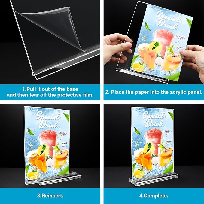 Acrylic Sign Holder 5x7, 10 Pack Clear Double Sided Table Menu Vertical Display Stand Desktop Display Stand Paper Holder Table Sign Suitable for Restaurants Office Store Show Fair