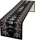 Boho Floral Moon Table Runner, Spring Flower Leaves Mystical Gothic Sun Moon Table Runner for Kitchen Dining Table Home Party,13x108 Inch Purple