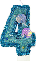 Blue Shell Sequin Number Candle Birthday Cake Number Candle for Mermaid Theme Party, Wedding, Party, Party Decoration Supplies (4)