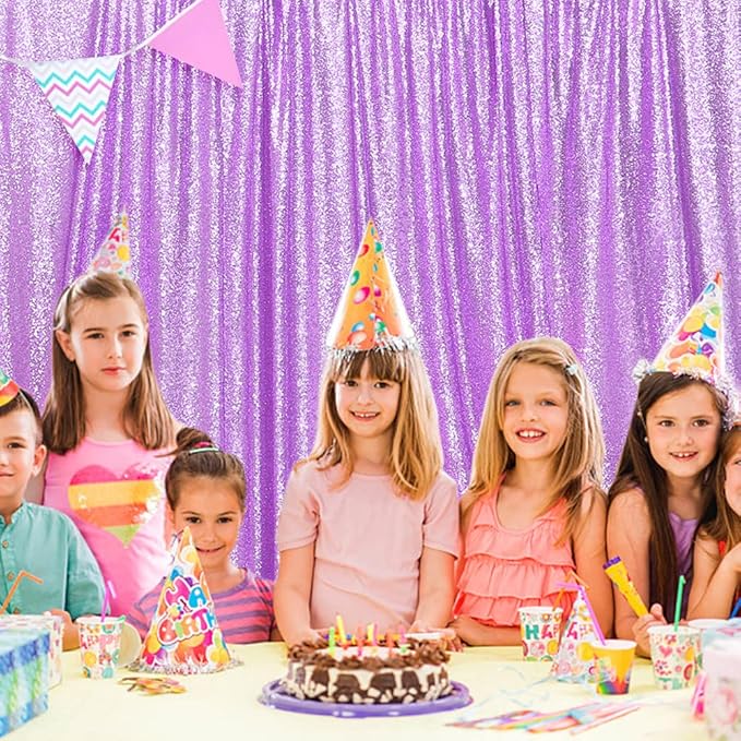 SquarePie Sequin Backdrop Less Transparent Background Sparkly Curtain for Wedding Party 4FT x 7FT Lavender