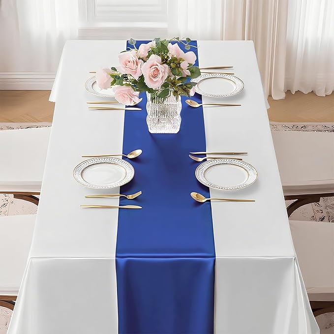 SHEJIZE 20 Pack Royal Blue Satin Table Runner 12x108 Inches Long, Bright Silky Smooth Satin Table Runner Table Decor for Wedding Banquet Christmas Prom Event Birthday Party