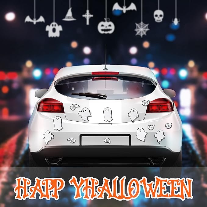Chinco 18 Pcs Halloween Ghost Car Magnets Reflective Ghost Boo Refrigerator Automotive Magnet Stickers Cute Holiday Fridge Garage Door Decorations Holiday Waterproof Magnetic Decals