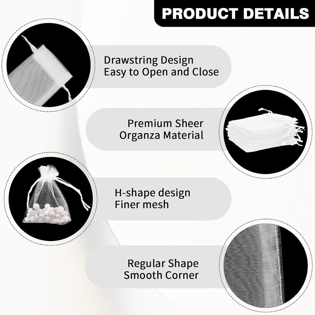 Organza Bags, White Organza Bags, 50Pcs, Sheer Organzas Bag 3 x 4 inch, Jewelry Gift Bags, Party Favor Bags with Drawstring, Mesh Gift Pouches Mini Candy Pouch for Wedding Christmas Party