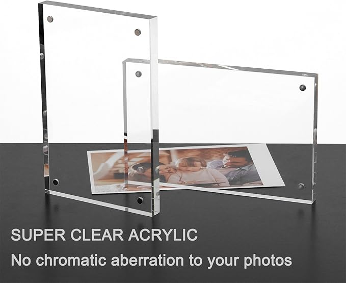 Meetu Acrylic Picture Frame 5x7,Clear Freestanding Double Sided 20mm Thickness Frameless Magnetic Photo Frames Desktop Display with Gift Box Package(5 Pack)